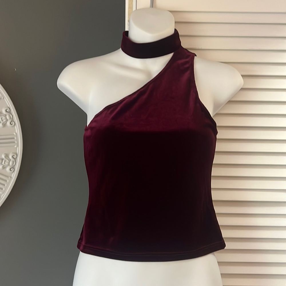 Velour asymmetrical chocker top